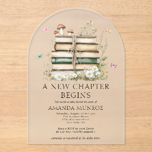 Invitaciones Acrílicas Floral acuática Un nuevo capítulo Baby Shower
