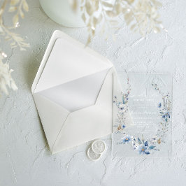 Invitaciones Acrílicas Floral Algo azul antes de hacer ducha de novia