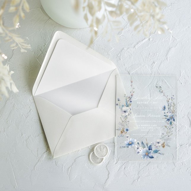 Invitaciones Acrílicas Floral Algo azul antes de hacer ducha de novia (Subido por el creador)