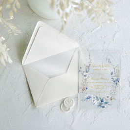 Invitaciones Acrílicas Floral Algo azul antes de hacer ducha de novia