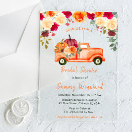 Invitaciones Acrílicas Floral Autumn Pumpkin Truck Bridal Shower