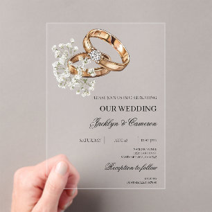 Invitaciones Acrílicas Floral blanca con Boda de anillo