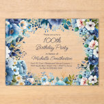 Invitaciones Acrílicas Floral blanca de la marina azul turbia 100 cumplea<br><div class="desc">Hermosas flores de color azul polvoriento, azul marino y color de agua blanco fiesta de cumpleaños número 100 invitación acrílica clara para las mujeres. Esta invitación está diseñada para cumplir 100 años, pero puede ser personalizada para cualquier persona de cualquier edad. Comuníquese conmigo para obtener ayuda con sus personalizaciones o...</div>