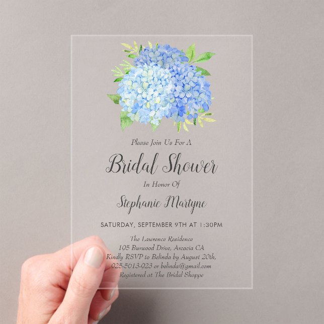 Invitaciones Acrílicas Floral Blue Hydrangea Bouquet Briquet Shower (Insitu (portátil))