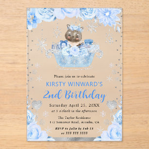 Invitaciones Acrílicas Floral de reno acuarela 2º cumpleaños