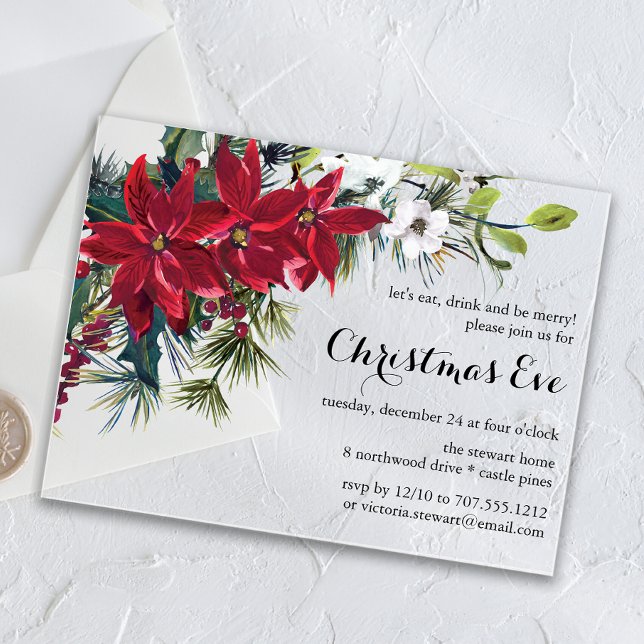 Invitaciones Acrílicas Floral de vacaciones de Poinsettia | Navidades Eve (Subido por el creador)