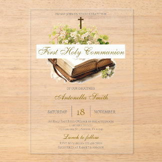 Invitaciones Acrílicas Floral First Holy Communion for girl