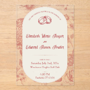 Invitaciones Acrílicas Floral floral rica roja francesa