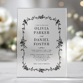 Invitaciones Acrílicas Floral French Victorian Black White Wedding 