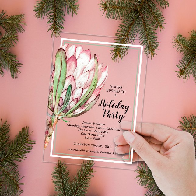 Invitaciones Acrílicas Floral Holiday Christmas Party (Tropical floral holiday ACRYLIC Christmas party invitations)