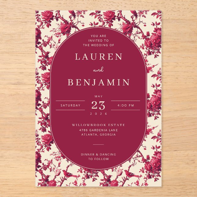Invitaciones Acrílicas Floral Marrón Romántico (Anverso)