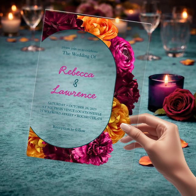 Invitaciones Acrílicas Floral moderno rosa verde amarillo (Subido por el creador)