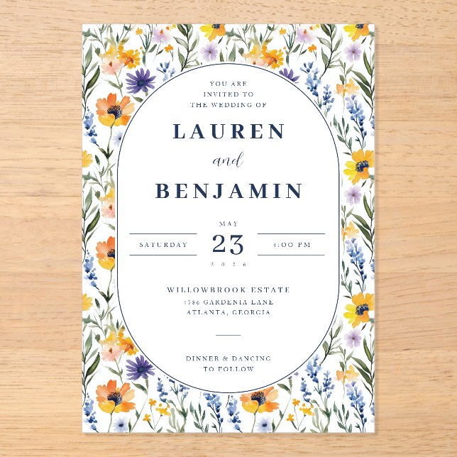 Invitaciones Acrílicas Floral Pastel Alegre (Anverso)