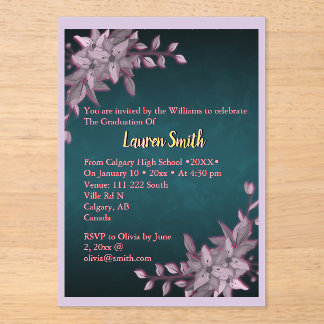 Invitaciones Acrílicas Floral Pastel Graduation Acrylic Invitation