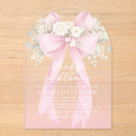 Invitaciones Acrílicas Floral Pink Bow Baby in Bloom Baby Shower