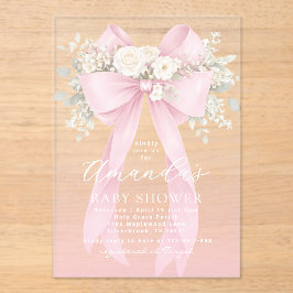 Invitaciones Acrílicas Floral Pink Bow Baby in Bloom Baby Shower
