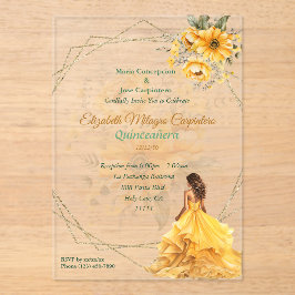 Invitaciones Acrílicas Floral Quinceañera amarilla