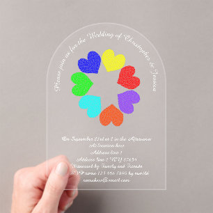 Invitaciones Acrílicas Floral Rainbow Love Hearts Custom Wedding