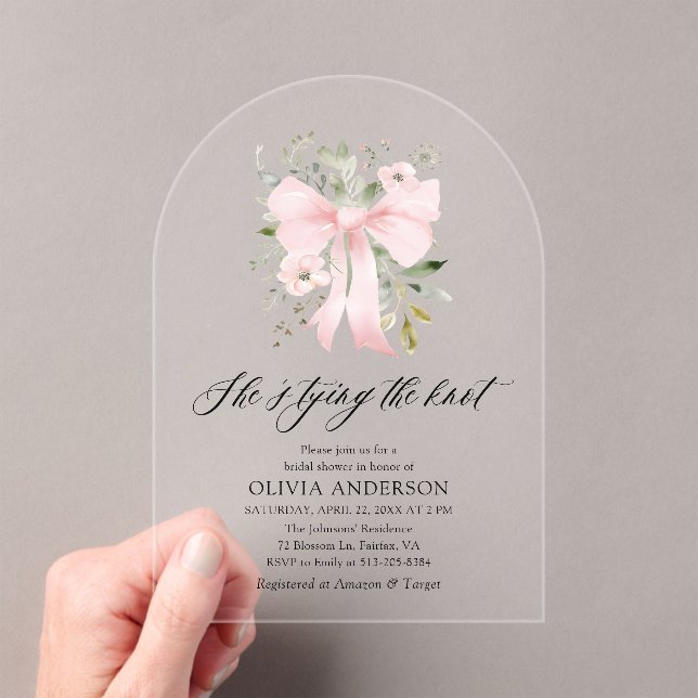 Invitaciones Acrílicas Floral rosa de vaca está atando la ducha nupcial (Insitu (portátil))