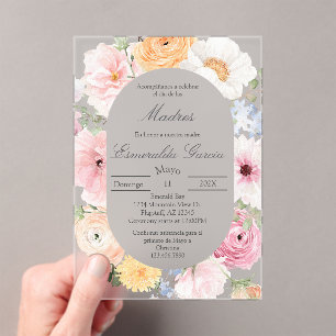 Invitaciones Acrílicas Floral rosa día de las madres