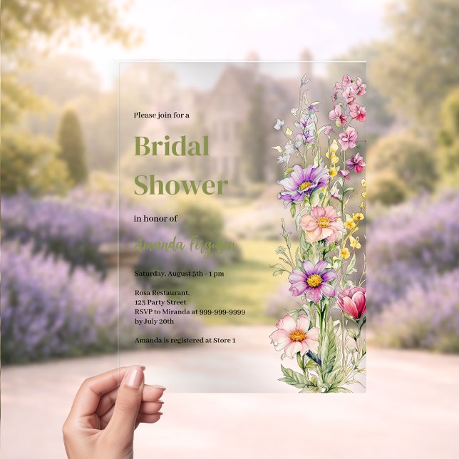 Invitaciones Acrílicas Floral rosa morado claro Bridal Ducha (Subido por el creador)