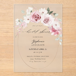 Invitaciones Acrílicas Floral rosa Rubor 2 ducha de novia