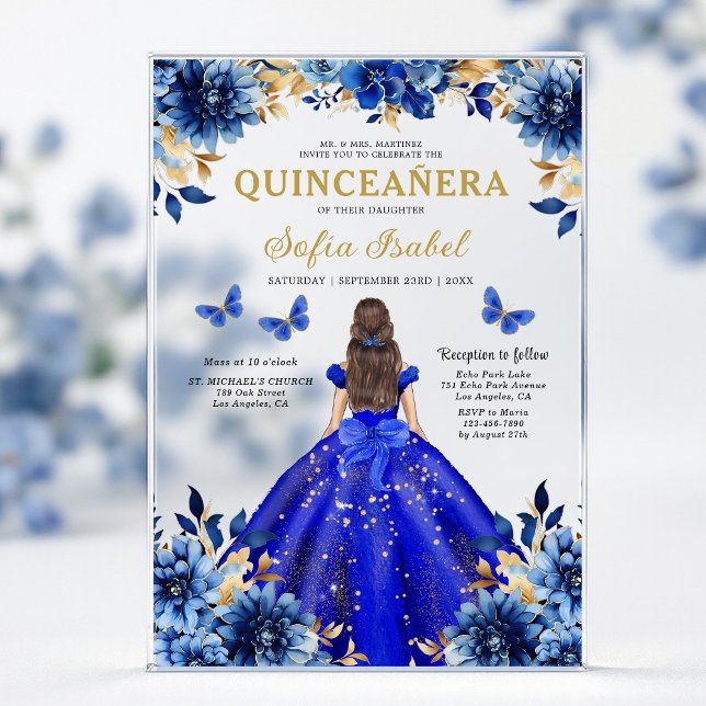 Invitaciones Acrílicas Floral Royal Blue Butterfly Princess Quinceanera (Subido por el creador)
