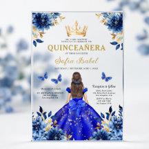 Floral Royal Blue Butterfly Princess Quinceanera