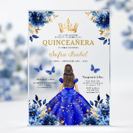 Invitaciones Acrílicas Floral Royal Blue Butterfly Princess Quinceanera