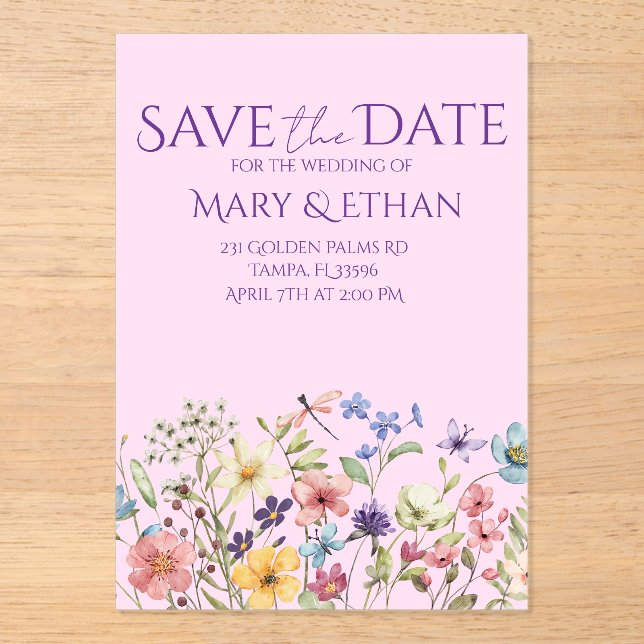 Invitaciones Acrílicas Floral Save the Date Wedding Invitation  (Anverso)