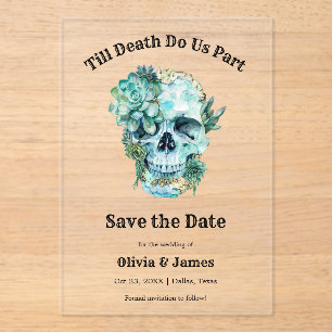 Invitaciones Acrílicas Floral Skull Halloween Wedding Save the Date