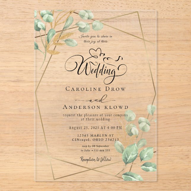 Invitaciones Acrílicas Floral Wedding (Anverso)