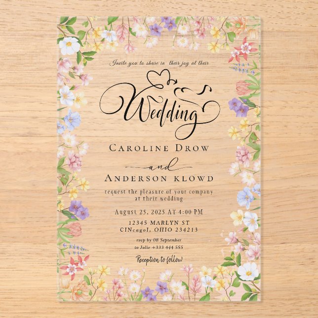 Invitaciones Acrílicas Floral Wedding (Anverso)