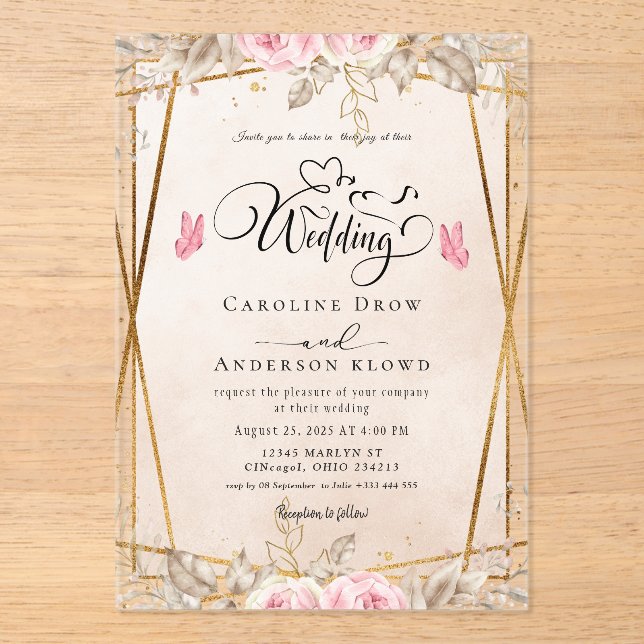 Invitaciones Acrílicas Floral Wedding (Anverso)