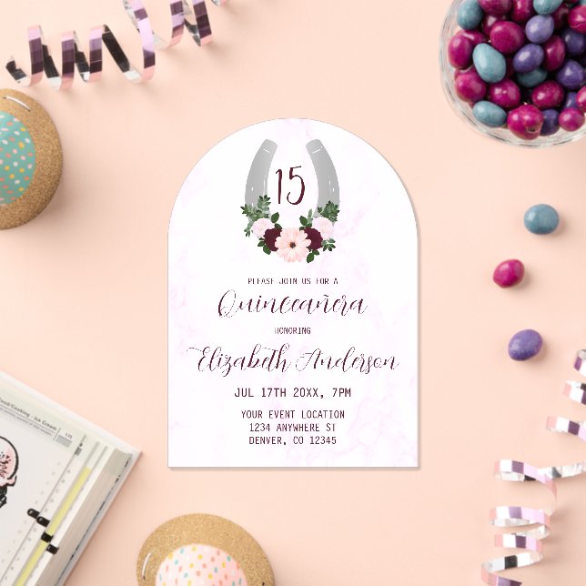 Invitaciones Acrílicas Floral Western Horseshoe Quinceanera (Insitu (Celebración))
