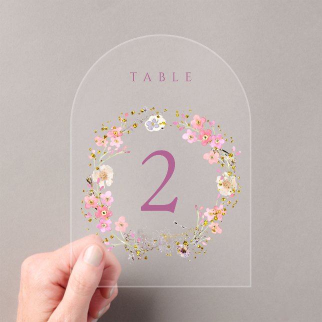 Invitaciones Acrílicas floral wreath design table number  (Insitu (portátil))