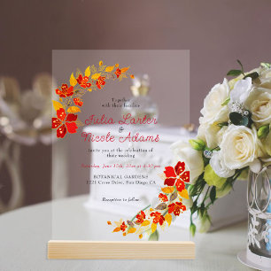 Invitaciones Acrílicas Florales de Hibisco Tropical Naranja Quemada para