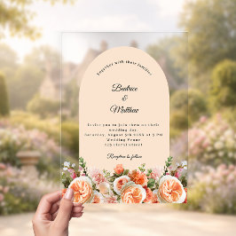Invitaciones Acrílicas Florales de rubor de melocotón arco claro boda