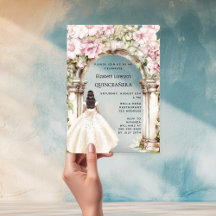 Florales rosadas arcos vestido blanco Quinceañera