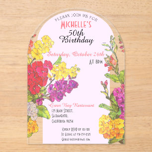 Invitaciones Acrílicas Floreció cumpleaños 50 transparente chic