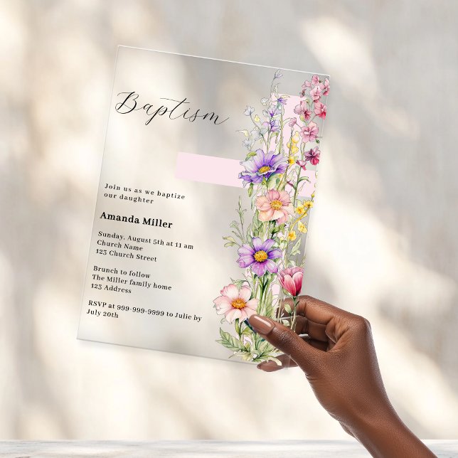 Invitaciones Acrílicas Florencia cruz rosa chica Baptismo claro (Subido por el creador)