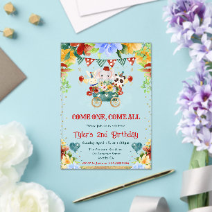 Invitaciones Acrílicas Flores Acuarela Animales de Circo Cumpleaños de Ni