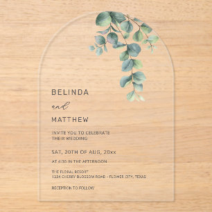 Invitaciones Acrílicas Flores Acuarela Hojas Arco Transparente