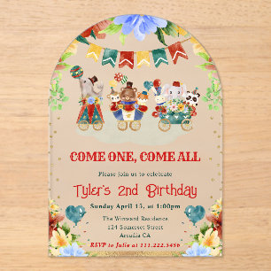 Invitaciones Acrílicas Flores acuáticas Circo Animales Niños Cumpleaños