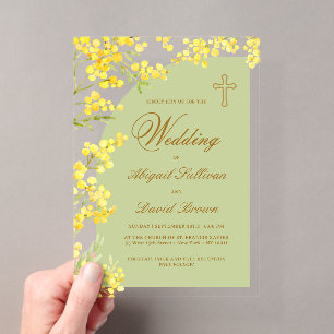 Invitaciones Acrílicas Flores Amarillas Arco Lavanda Boda Religiosa