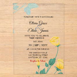Invitaciones Acrílicas Flores Amarillas Diseño Floral Boda