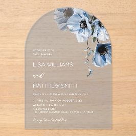 Invitaciones Acrílicas Flores Azules Blancas