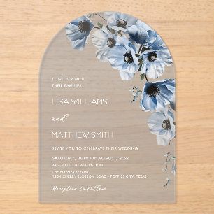 Invitaciones Acrílicas Flores Azules Blancas