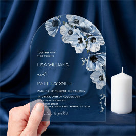 Invitaciones Acrílicas Flores Azules Boda Blanca