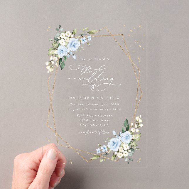 Invitaciones Acrílicas Flores Azules, Flores Blancas, Verdor, Boda (Insitu (portátil))
